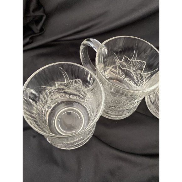 Clear Glass Mugs Cups Set Of 4 Glcoloc France Canterbury Crocus Flower Leaf - Picture 6 of 8